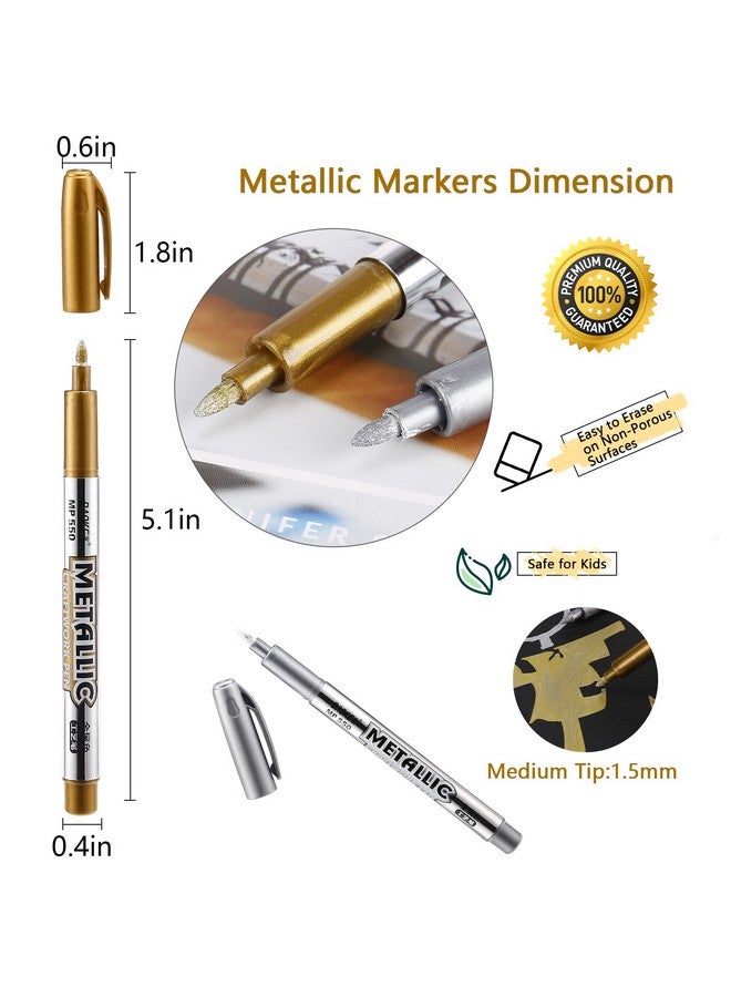 Looneng Gold And Silver Marker Metallic, Fine Point Gold And Silver Markers Permanent Metallic For Artist Illustration, Crafts, Gift Card Making, Scrapbooking, Fabric, Diy Photo Album, 8 Count - Image 3
