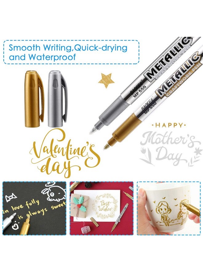 Looneng Gold And Silver Marker Metallic, Fine Point Gold And Silver Markers Permanent Metallic For Artist Illustration, Crafts, Gift Card Making, Scrapbooking, Fabric, Diy Photo Album, 8 Count - Image 2