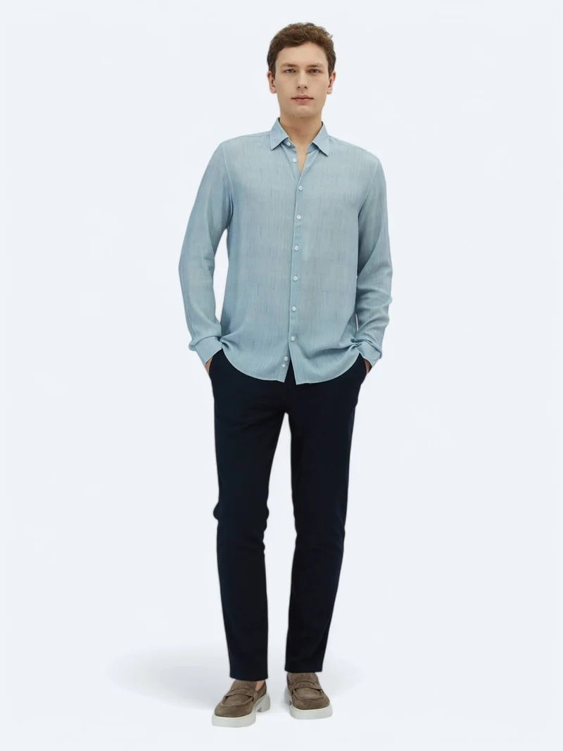 Kip Blue Printed Regular Fit Long Weaving Casual Shirt