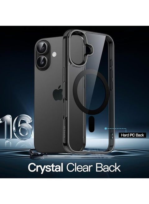 I Phone 16 Clear transparent Magnetic Case with black color edges, Wireless Charging, Scratch & Yellowing Resistant, Drop Protection (TPU/ Silicon)