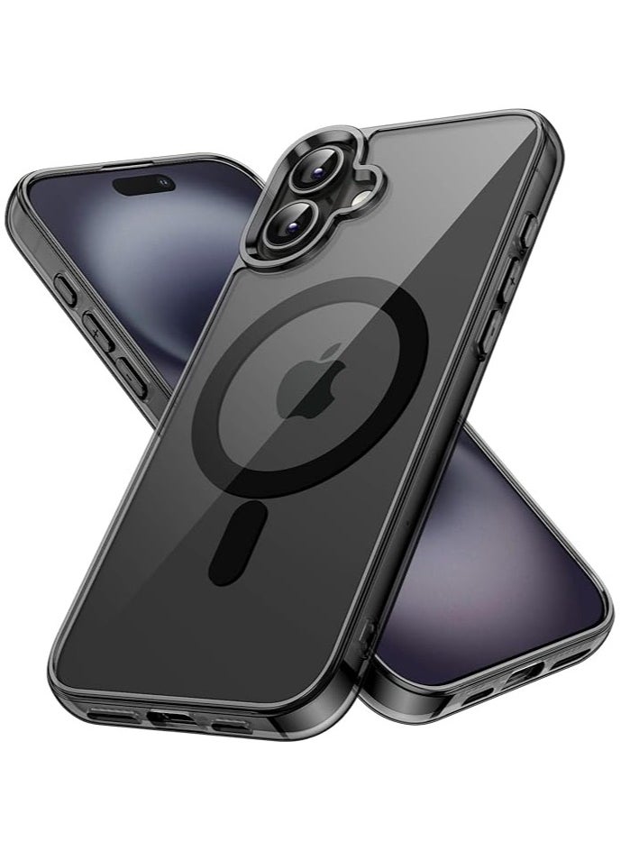 I Phone 16 Clear transparent Magnetic Case with black color edges, Wireless Charging, Scratch & Yellowing Resistant, Drop Protection (TPU/ Silicon)