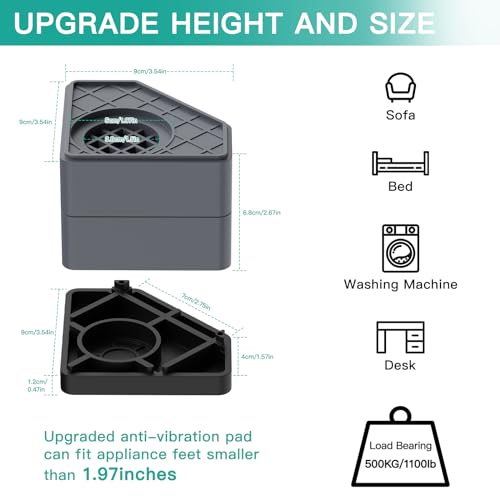 SEISSO Anti Vibration Pads for Washing Machine, Washer & Dryer Pedestals Shock and Noise Cancelling Washing Machine Foot Pads, Washing Machine Support Stabilizer Mat Protect Laundry Shaking Walking Skidding - Image 2