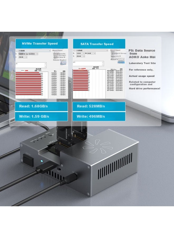 Aoko M.2 Dual-Bay Cloner, Nvme To Nvme Cloner, Ngff Ssd Offline Cloner, M.2 Sata System Hard Drive Copying Base With Cooling Fan, 20G S2Cg - Image 5