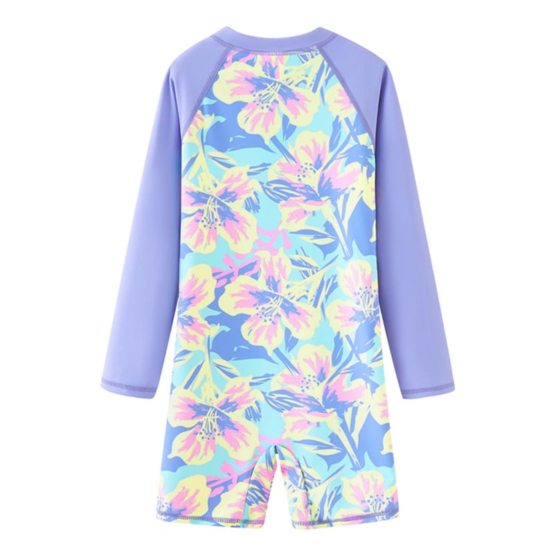 UMELOK Girls Rash Guard Long Sleeve One Piece Swimsuits with UPF 50+ Sun Protection Zipper Bathing Suits Lavender Colored Flowers,10Y - Image 2