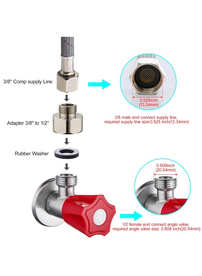 fantasize Brass Pipe Fittings, Water Hose Adapter, G 1/2 Female to G 3/8 Male Reducer Adapter, Compression Fitting for Kitchen Bathroom Faucet, Pipe Connector with Rubber Washer (2 Pack) - Image 4