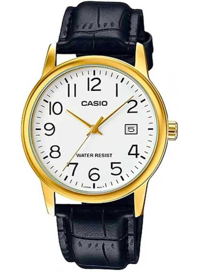 Casio MTP-V002GL-7B2UDF Leather Round Analog Water Resistant Watch for Men - Gold and Black - Image 1