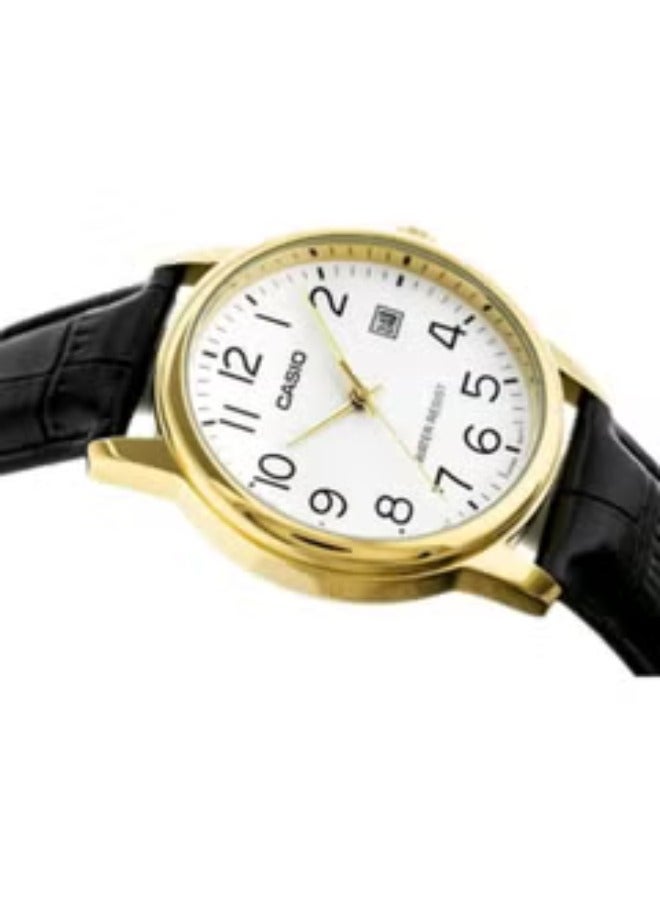 Casio MTP-V002GL-7B2UDF Leather Round Analog Water Resistant Watch for Men - Gold and Black - Image 4