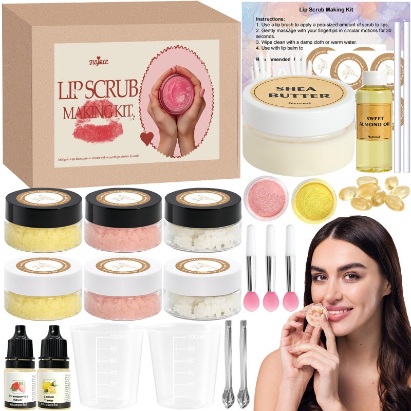 JUYRLE Sugar Lip Scrub Making Kit- 35Pcs Make Your Own Sugar Lip Scrub with Shea Butter, Almond Oil, Essential Oils, Moisturizing and Exfoliating Dry Lip, DIY Organic Lip Care Gifts For Women & Men - Image 1