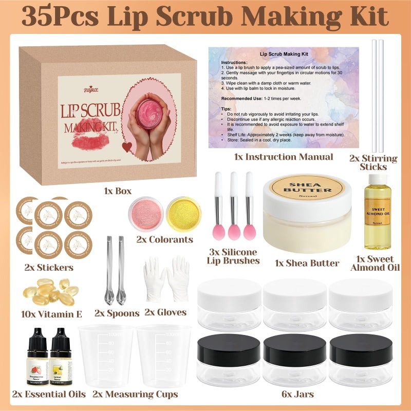 JUYRLE Sugar Lip Scrub Making Kit- 35Pcs Make Your Own Sugar Lip Scrub with Shea Butter, Almond Oil, Essential Oils, Moisturizing and Exfoliating Dry Lip, DIY Organic Lip Care Gifts For Women & Men - Image 2