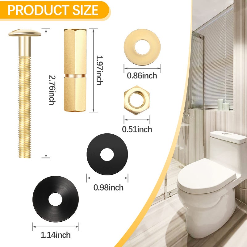 Hotop 4 Pack Toilet Tank to Bowl Bolt Kits, Heavy Duty Bolts Toilet Bolts for Tank Stainless Steel and Brass with Extra Long Nuts Rubber Washers Easy to Install and Double Gaskets for Fastening - Image 5