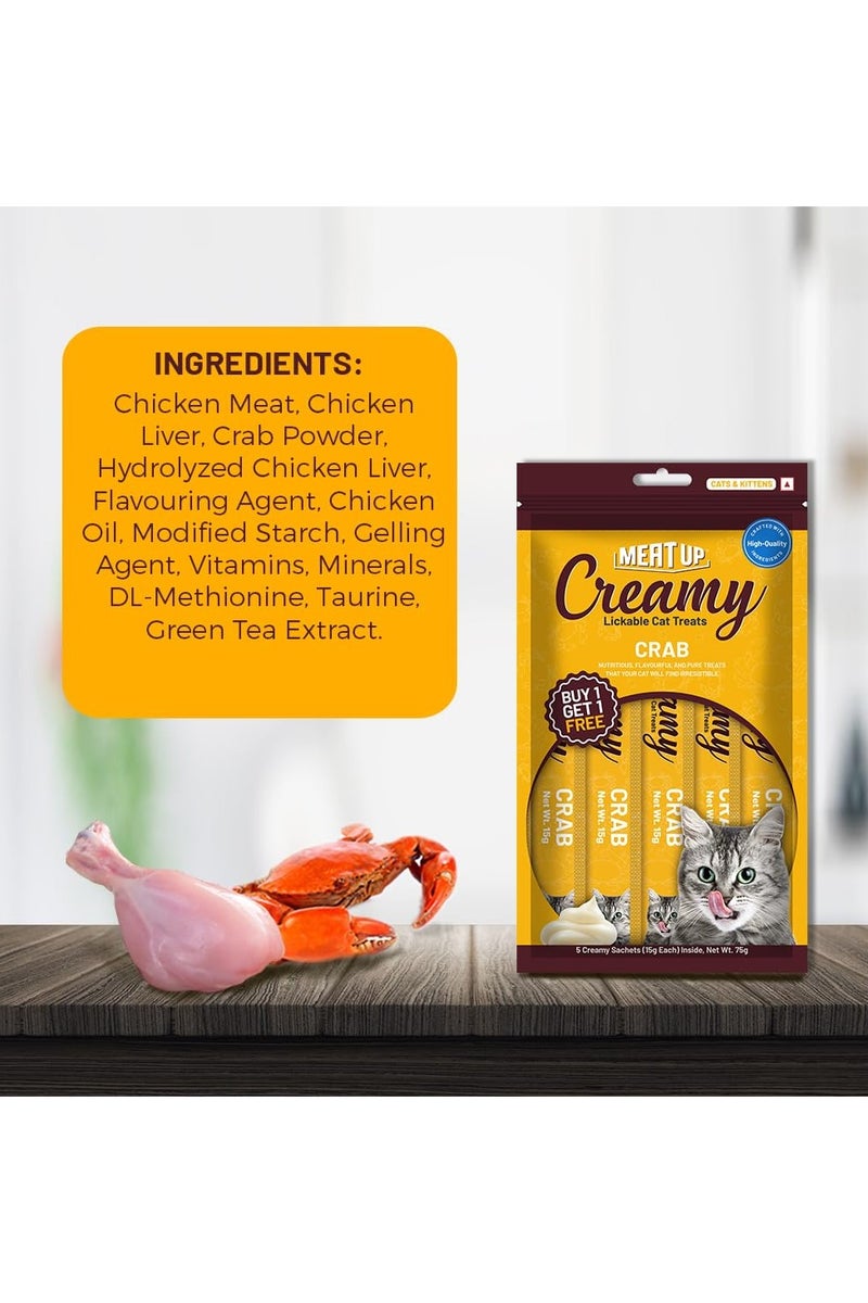 Meatup Creamy Likable Cat Treat Crab Flavour Snack 10x15g - Image 3