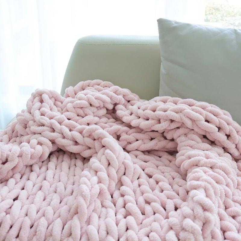 Maetoow Chenille Chunky Knit Blanket Throw （50×60 Inch）, Handmade Warm & Cozy Blanket Couch, Bed, Home Decor, Soft Breathable Fleece Banket, Christmas Thick and Giant Yarn Throws, Light Pink - Image 5
