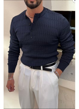 Cool Tarz Men's Mandarin Collar Button Embroidered Knitwear Sweater  - Image 1