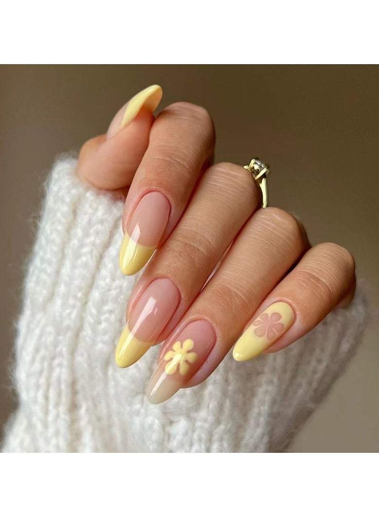 جوسكوين أظافر اصطناعية 24 قطعة ، أظافر فرنسية اصطناعية طويلة مع تصاميم زهور مفعمة بالحيوية ، أظافر أكريليك مزيفة متوسطة مع طقم غراء - Image 1