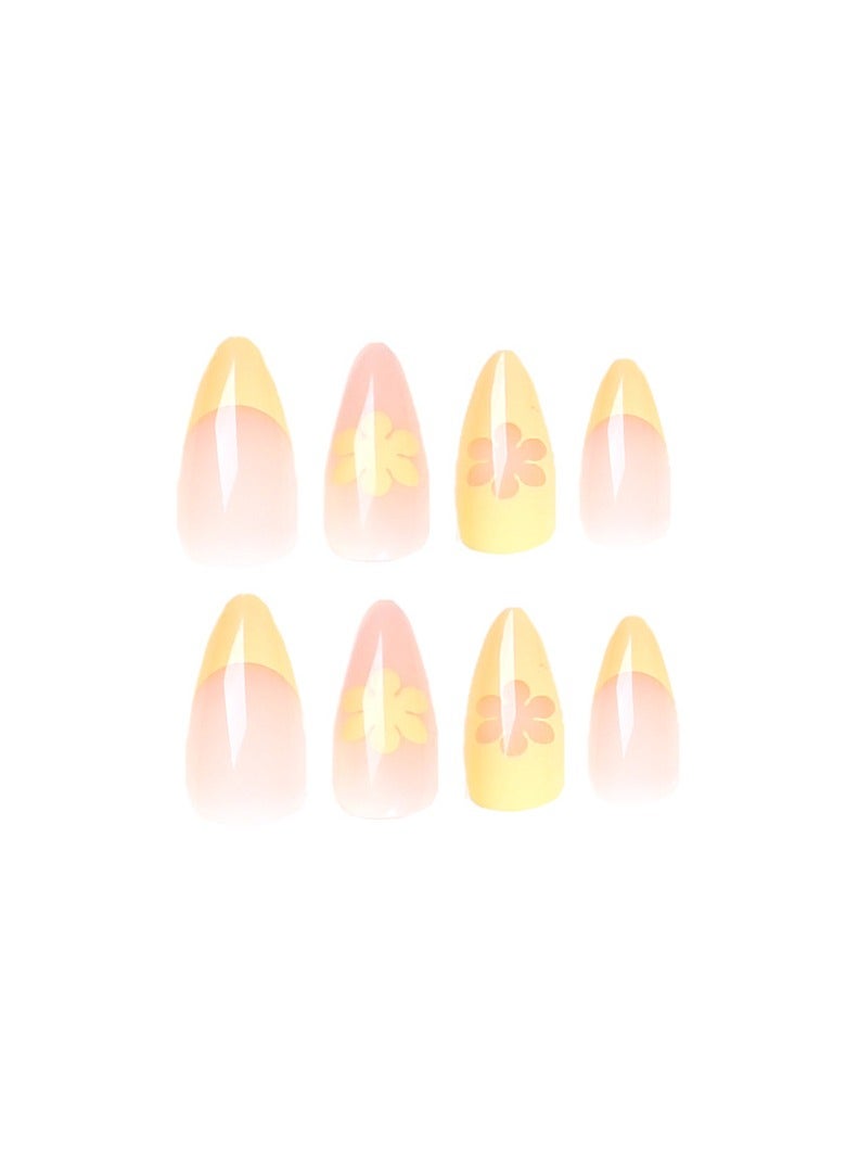 جوسكوين أظافر اصطناعية 24 قطعة ، أظافر فرنسية اصطناعية طويلة مع تصاميم زهور مفعمة بالحيوية ، أظافر أكريليك مزيفة متوسطة مع طقم غراء - Image 3