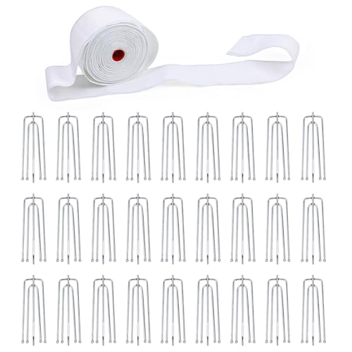UBCGOTT Curtain Pleat Tape, 11 Yards Pleater Curtains Tape with 50 Pcs Stainless Steel Pleater Hooks with 4 Prongs, Pinch Pleat Curtain Drapes Tape for Handmade DIY Pleated Curtain - Image 1