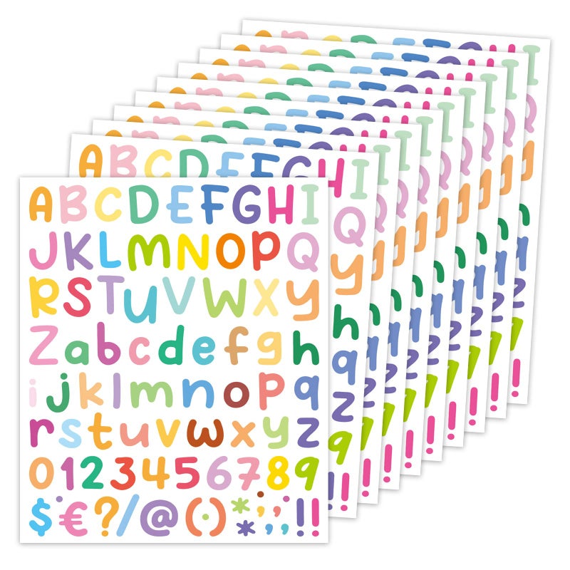 Dizdkizd Letter Stickers Vinyl Alphabet Number Sticker Set 1 Inch Adhesive Letters Small Cartoon ABC Stickers for Kids A Set of 10 Sheets 800pcs