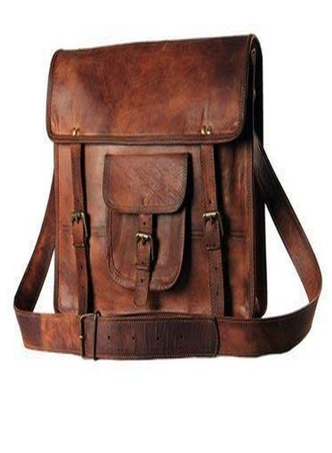 RSN Unisex Leather Bags and Backpacks For College, Travelling, Camping, Cycling and Hiking - Brown - Size: LxBxH - 16x12x5 inches - Image 2