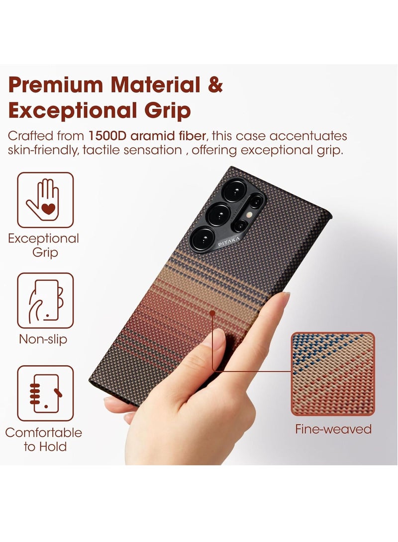 PITAKA for S24 Ultra Case, 6.8 Inch, Compatible with MagSafe, Slim & Light Samsung Galaxy S24 Ultra Case, 1500D Aramid Fiber Made - MagEZ Case 4 - Sunset