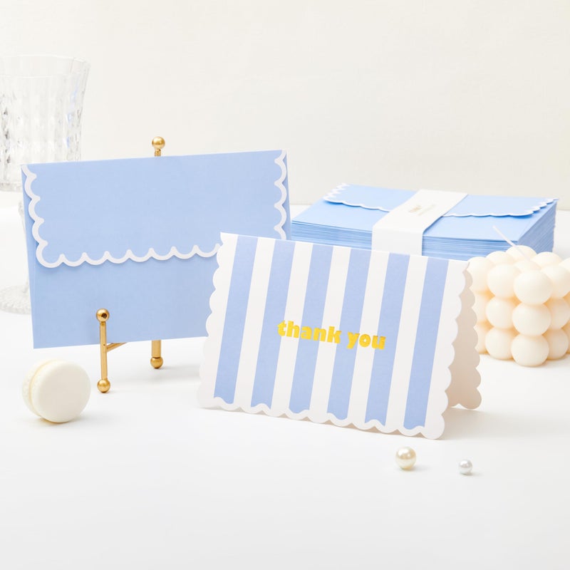 Crisky 3 Assortment Gold Foil Wavy Blue Thank You Cards with Envelopes (50 Pack) for Birthday, Baby Shower, Bridal Shower, Wedding, Graduation - Image 3