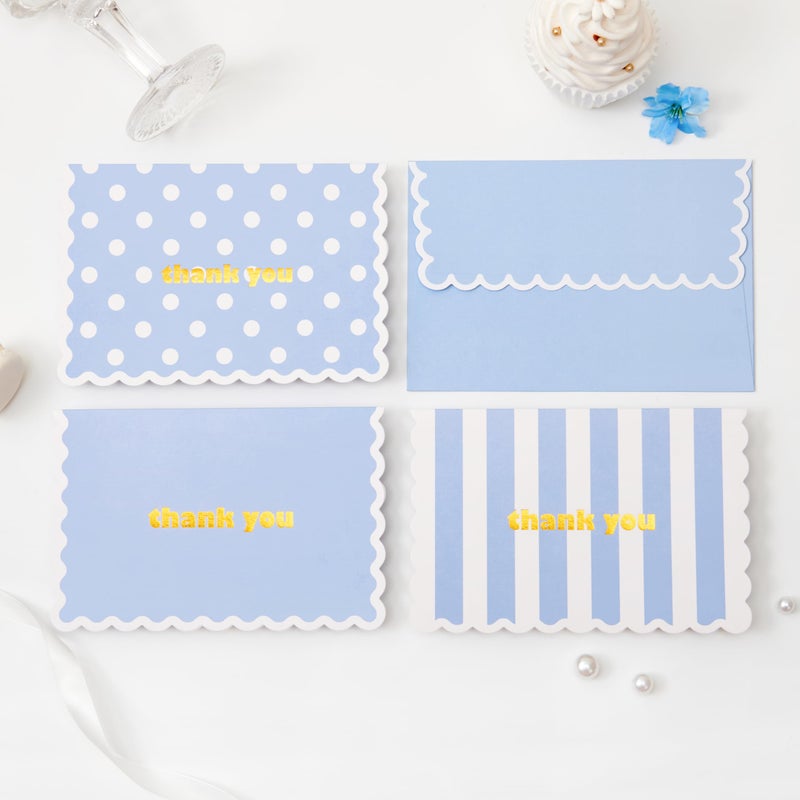Crisky 3 Assortment Gold Foil Wavy Blue Thank You Cards with Envelopes (50 Pack) for Birthday, Baby Shower, Bridal Shower, Wedding, Graduation - Image 1
