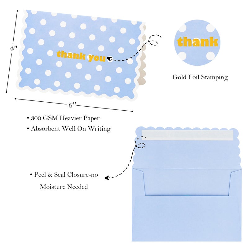 Crisky 3 Assortment Gold Foil Wavy Blue Thank You Cards with Envelopes (50 Pack) for Birthday, Baby Shower, Bridal Shower, Wedding, Graduation - Image 2