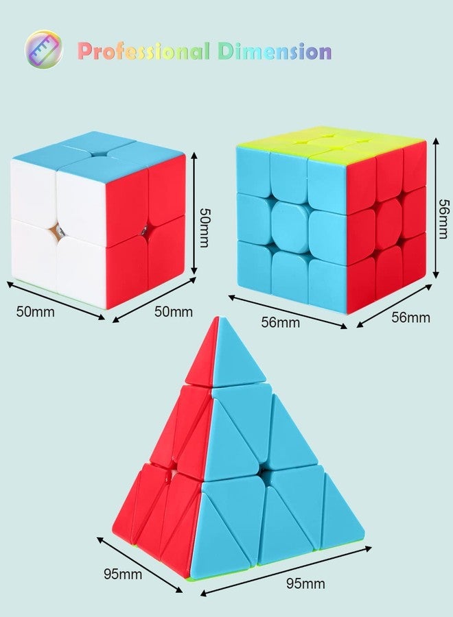 Authfort Speed Cube Set, Magic Cube Bundle 2x2 3x3 Pyramid Stickerless Cube Puzzle Toys Gift for Kids and Adults (3 Pack) - Image 2