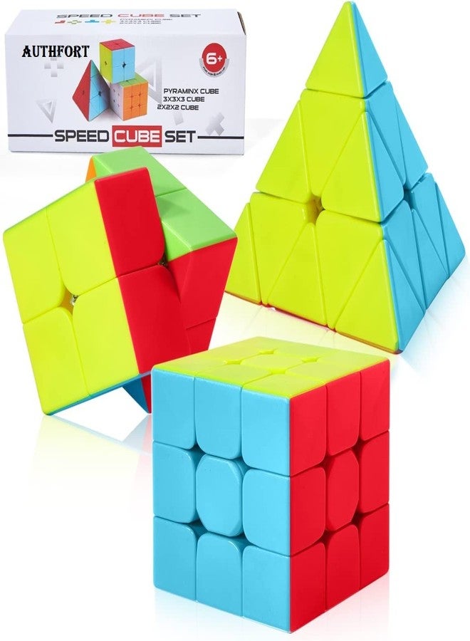 Authfort Speed Cube Set, Magic Cube Bundle 2x2 3x3 Pyramid Stickerless Cube Puzzle Toys Gift for Kids and Adults (3 Pack) - Image 1