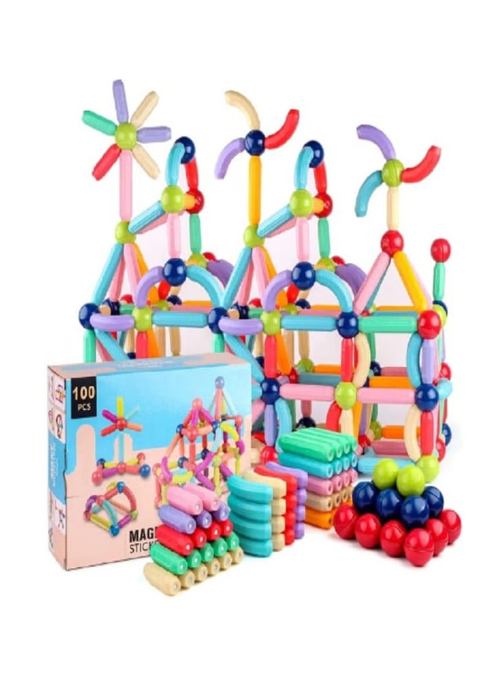Magnetic Sticks Building Blocks Toy for Kids, 3D Magnetic Balls and Rods Set for Children Montessori Educational Toys Stacking Toys for Kids Ages 3 and Up (100 Pieces) - Image 1