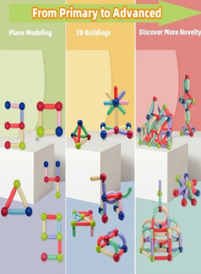 Magnetic Sticks Building Blocks Toy for Kids, 3D Magnetic Balls and Rods Set for Children Montessori Educational Toys Stacking Toys for Kids Ages 3 and Up (100 Pieces) - Image 3