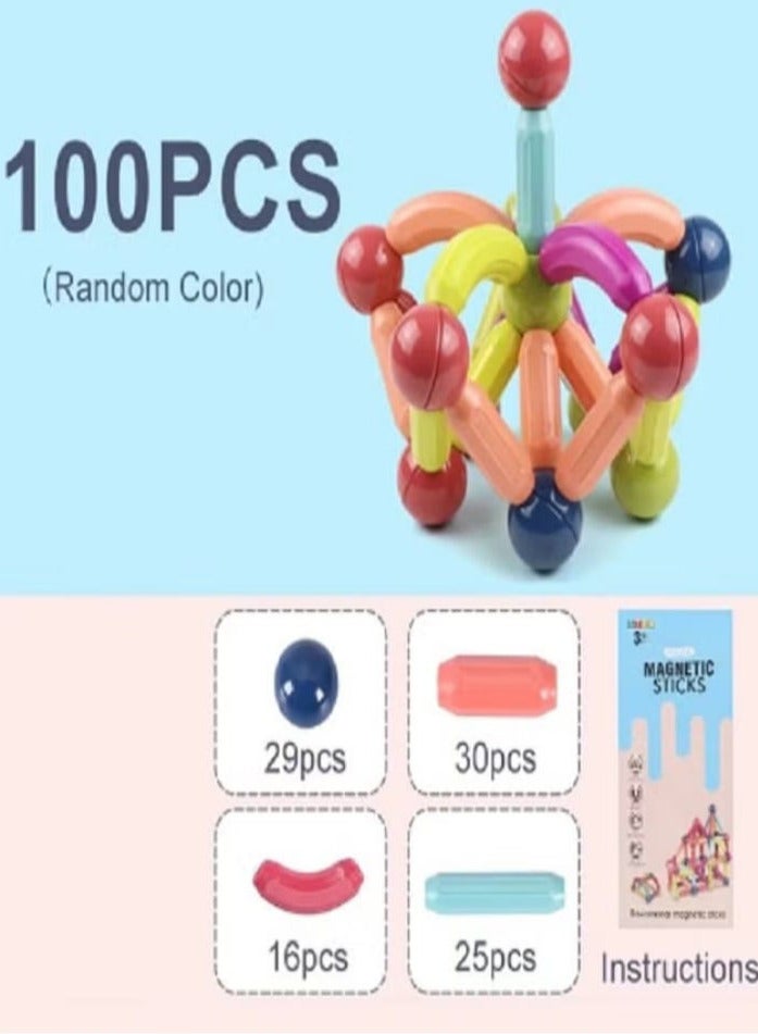 Magnetic Sticks Building Blocks Toy for Kids, 3D Magnetic Balls and Rods Set for Children Montessori Educational Toys Stacking Toys for Kids Ages 3 and Up (100 Pieces) - Image 4