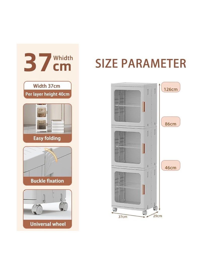 Generic Storage Cabinet Box Bathroom Corner Locker Kitchen Organizer Foldable with Adjustable Shelf and Clear Door for Baby Clothes Toys Snack Shoes Hats and Bags (3 Layer, White)  - Image 2