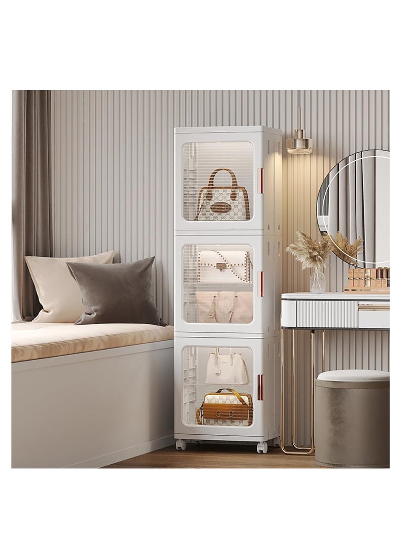 Generic Storage Cabinet Box Bathroom Corner Locker Kitchen Organizer Foldable with Adjustable Shelf and Clear Door for Baby Clothes Toys Snack Shoes Hats and Bags (3 Layer, White)  - Image 3