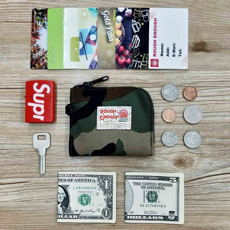 RE ROUGH ENOUGH Rough Enough Small Coin Pouch Purse Mens Front Pocket Wallet Slim with Zipper Keychain Lanyard for Coins Cards Keys, Camo Cordura - Image 4