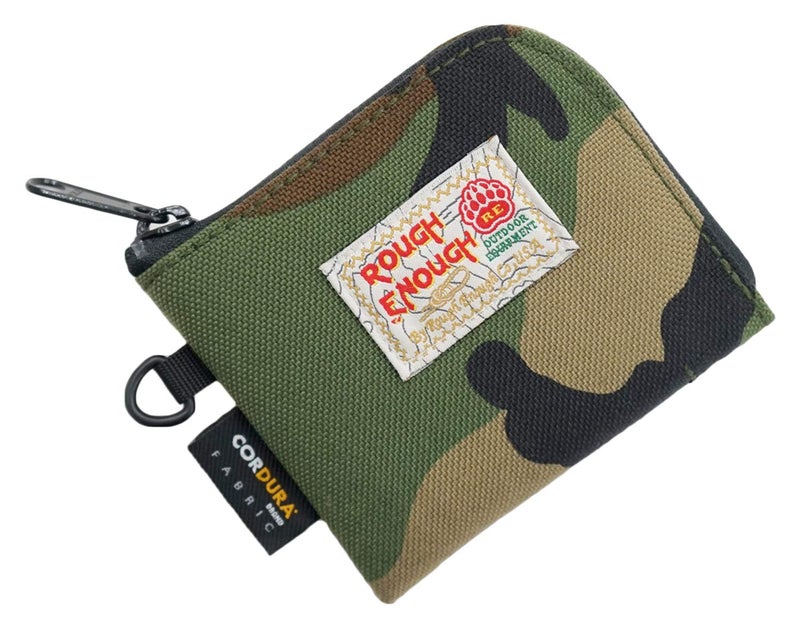 RE ROUGH ENOUGH Rough Enough Small Coin Pouch Purse Mens Front Pocket Wallet Slim with Zipper Keychain Lanyard for Coins Cards Keys, Camo Cordura - Image 1