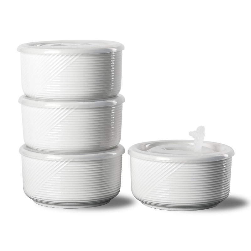 Adewnest Ceramic Bowls with Lids: 20 oz Microwave Safe Food Storage Containers for Soup  Salad  Cereal  Leftovers  Meal Prep  Lunch  Picnic  Camping  Serving - Airtight  White  Set of 4 - Image 1