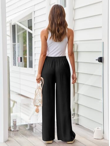 LILLUSORY Linen Wide Leg Pants Womens Palazzo Flowy Beach Vacation 2025 Summer Spring Fashion Outfits Clothes Clothing Trendy Skirt Cruise High Waisted Bohemian Travel Trousers with Pockets Black - Image 4