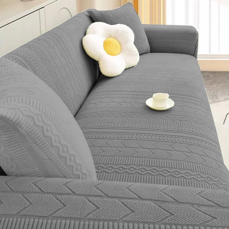 Lukzer Universal 3 Seater Jacquard Sofa Cover with 2 Cushion Covers Soft Touching Flexible Stretch Slipcover (Pastel Dark Grey Zigzag Pattern/SC-077-03/180-230cm) (220 GSM) - Image 4