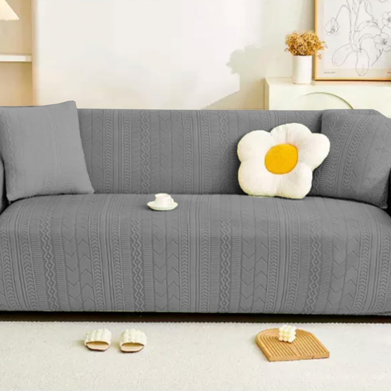 Lukzer Universal 3 Seater Jacquard Sofa Cover with 2 Cushion Covers Soft Touching Flexible Stretch Slipcover (Pastel Dark Grey Zigzag Pattern/SC-077-03/180-230cm) (220 GSM) - Image 5
