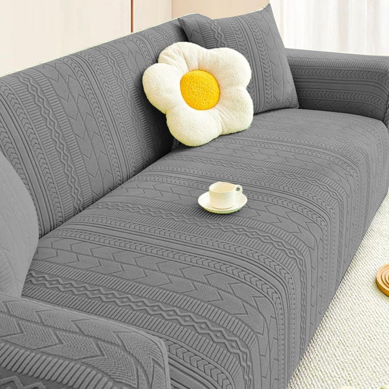 Lukzer Universal 3 Seater Jacquard Sofa Cover with 2 Cushion Covers Soft Touching Flexible Stretch Slipcover (Pastel Dark Grey Zigzag Pattern/SC-077-03/180-230cm) (220 GSM) - Image 1