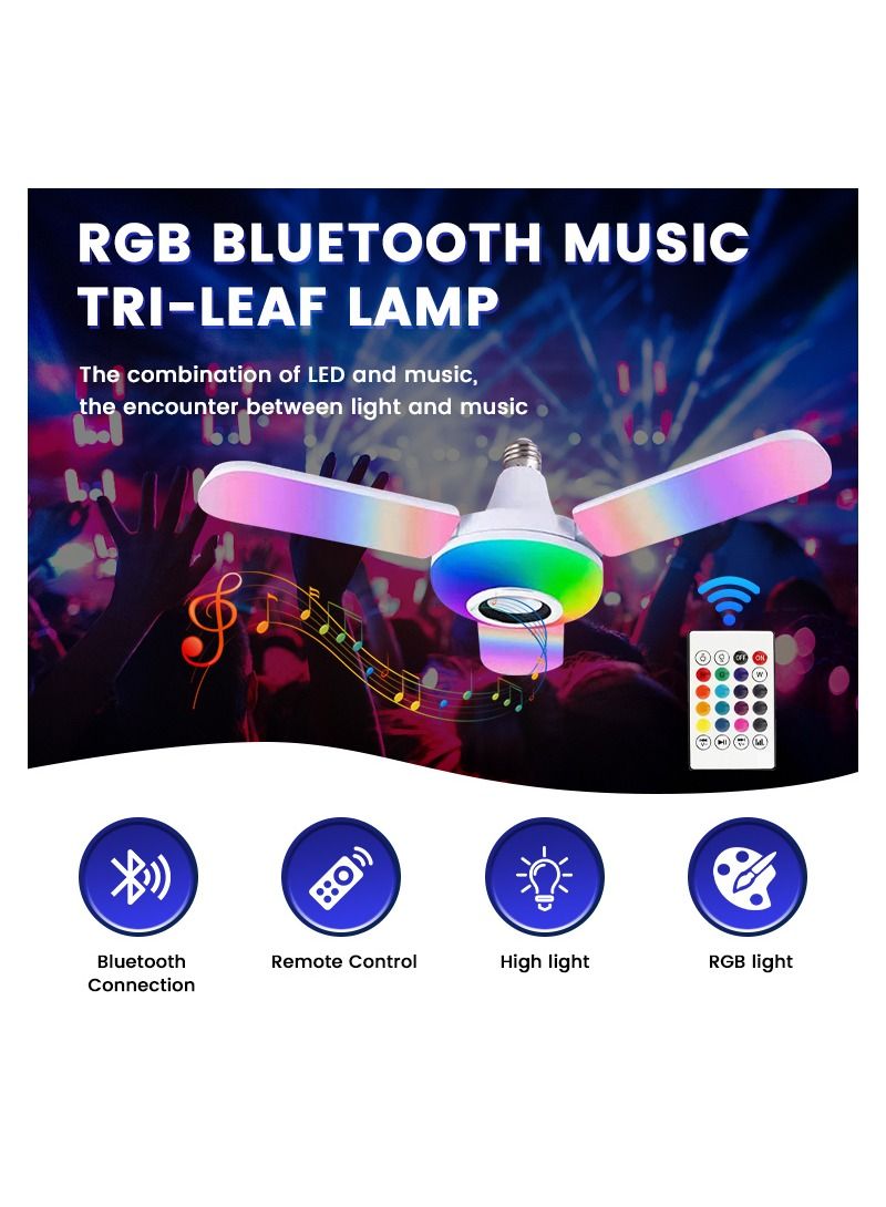 SOSEKO Creative Music Light RGB three Leaves Fan Shaped LED Bulb Remote Control Foldable Music Lamp - Image 1