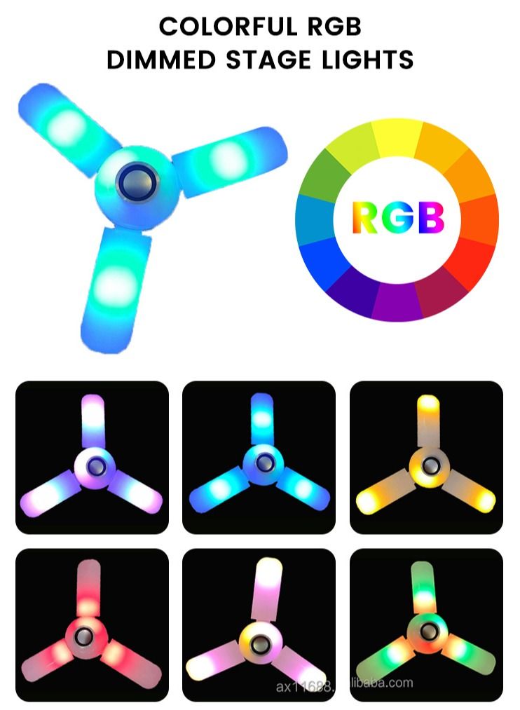 SOSEKO Creative Music Light RGB three Leaves Fan Shaped LED Bulb Remote Control Foldable Music Lamp - Image 3