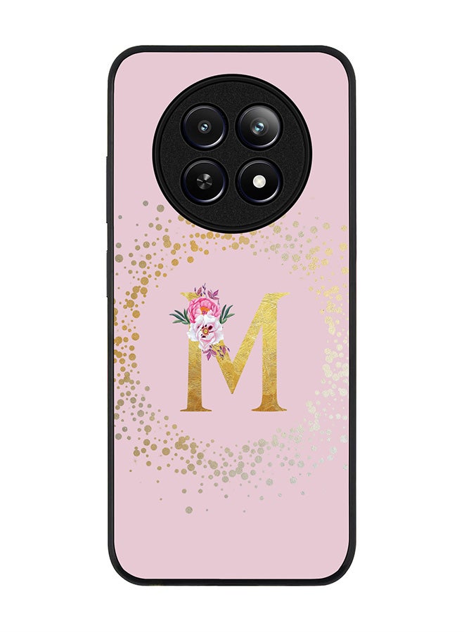Stylizedd Rugged Black edge case for Realme 12 / Realme 12x, Slim fit Case Flexible Cover - Custom Monogram Initial Letter Floral Pattern Alphabet - M (Pink ) - Image 1