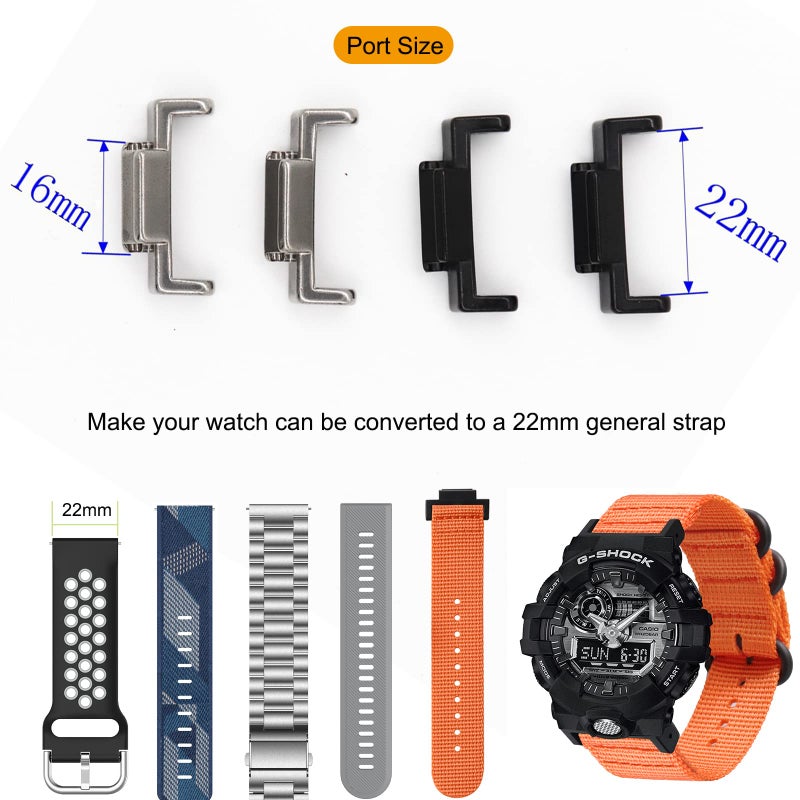 LIJINLAN Stainless Steel Adapter Convert 16mm to 22mm Band Connection Adapter Fit for Casio G-Shock DW5600/GW5610/DW9052/GDF-100/GD110/GD120/GA100/GBX110 Accessory (Metal,Black) - Image 5
