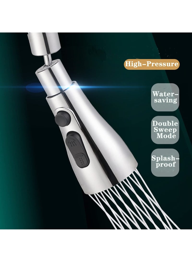 Fasola Kitchen Tap Spray Head, 360° Swivel Spout Faucet Extender 3 Modes, High Pressure Water Faucet Sprayer Aerator Attachment, FM22 FM24 G1/2 Kitchen Sink Tap Nozzle Replacement Head with Adapters (Silver) - Image 2