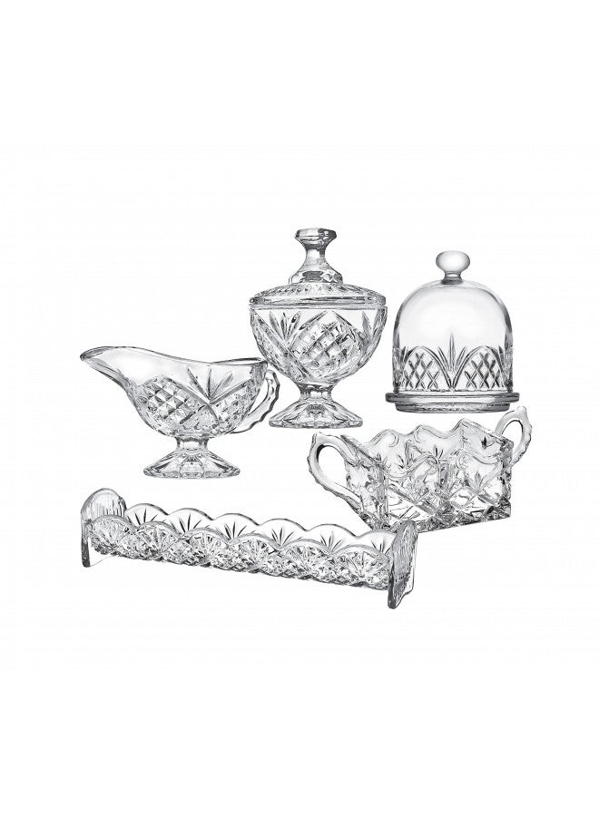 Godinger Godinger Serving Hostess Set - Butter Dish, Sugar and Creamer, Packet Holder, Cracker Tray - 5 Piece Set, Dublin Collection - Image 1