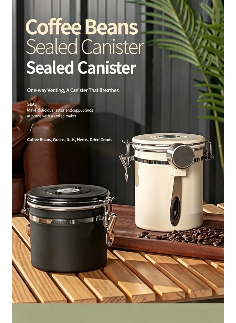304 Stainless Steel Airtight Coffee Bean Storage Canister with Date Tracker and Measuring Spoon Holder, Matte Black - Image 3