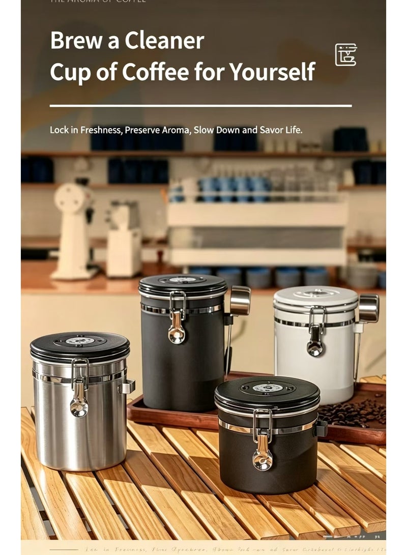 304 Stainless Steel Airtight Coffee Bean Storage Canister with Date Tracker and Measuring Spoon Holder, Matte Black - Image 4