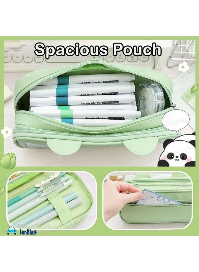 فنبلاست حقائب فن بلاست باندا للبنات - حقيبة متعددة الاستخدامات بسحاب لأطفال المدارس، وصندوق منظم للأدوات المكتبية، وحافظة أقلام أنيقة لطلاب المدارس والجامعات (أخضر-بنسلفانيا) - Image 4