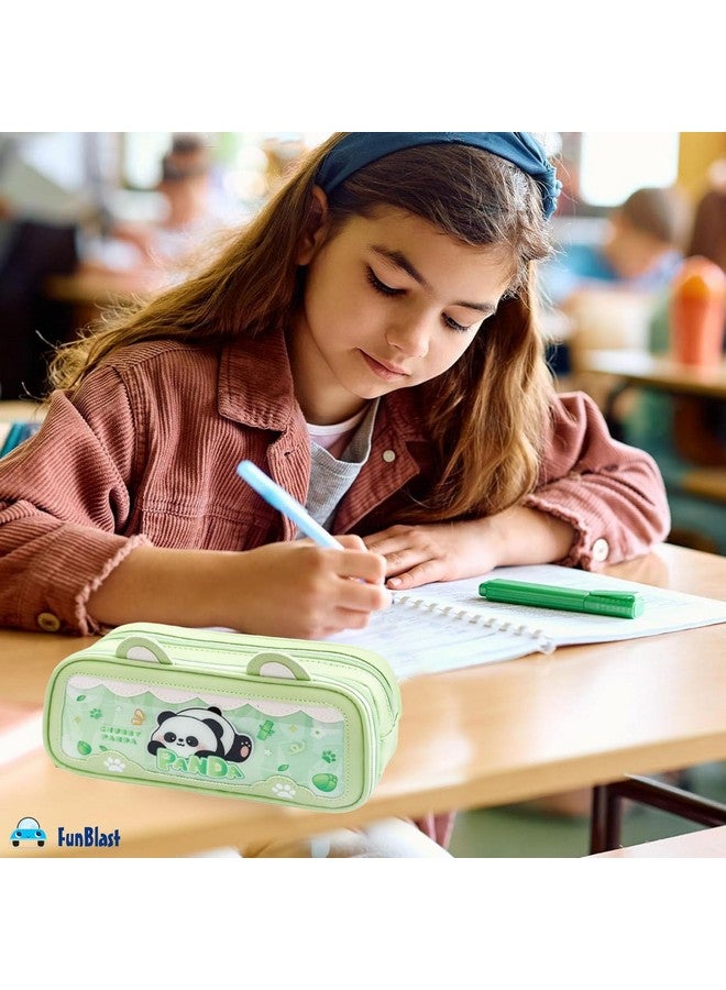 فنبلاست حقائب فن بلاست باندا للبنات - حقيبة متعددة الاستخدامات بسحاب لأطفال المدارس، وصندوق منظم للأدوات المكتبية، وحافظة أقلام أنيقة لطلاب المدارس والجامعات (أخضر-بنسلفانيا) - Image 5